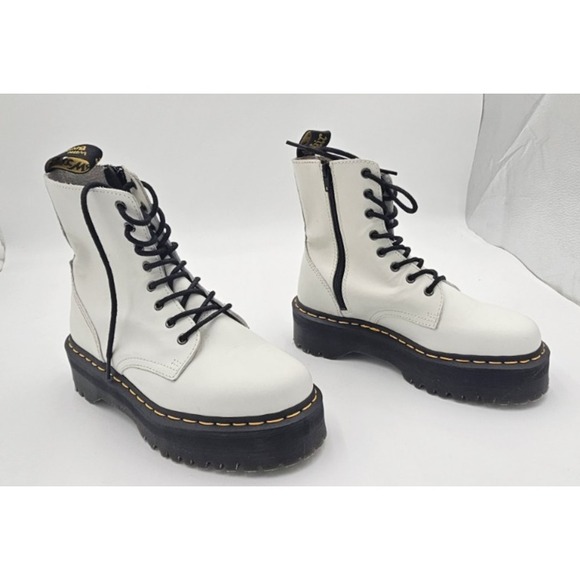 Dr Martens Jadon Leather Platform Combat Boots Women's US 9 White